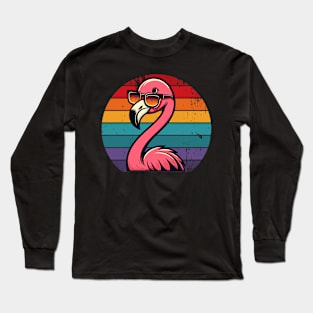 Cool Retro Flamingo in Sunglasses 70s 80s 90s Funny Flamingo Long Sleeve T-Shirt